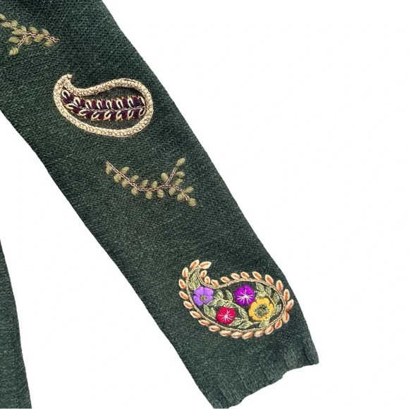 Vintage Rena Lange Cardigan Handmade Knit Embroidered Floral Paisley Fur Collar - Picture 13 of 16